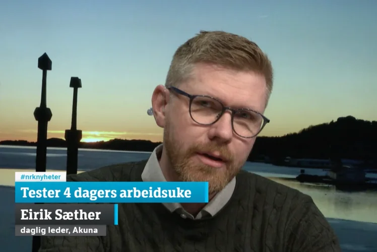 Gründeren av Akuna snakker til NRK om fire-dagersuke-initiativet.